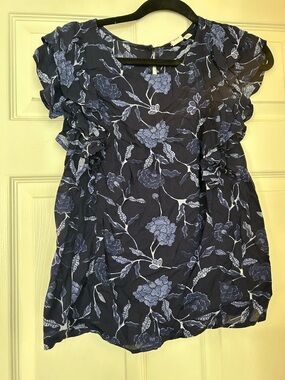 Women’s Navy Floral Ruffle Sleeve Top - Gap
